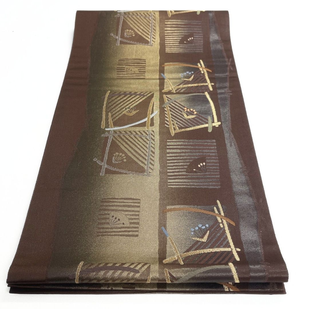 袋帯 縦縞 色紙模様 ぼかし 小花 金糸 着物 122 p ms