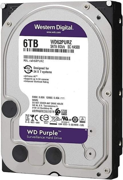 3年保証 HARD DRIVE WESTERN DIGITAL PURPLE 6 TB 5400 RPM 128 MB SATA 3.5 inch