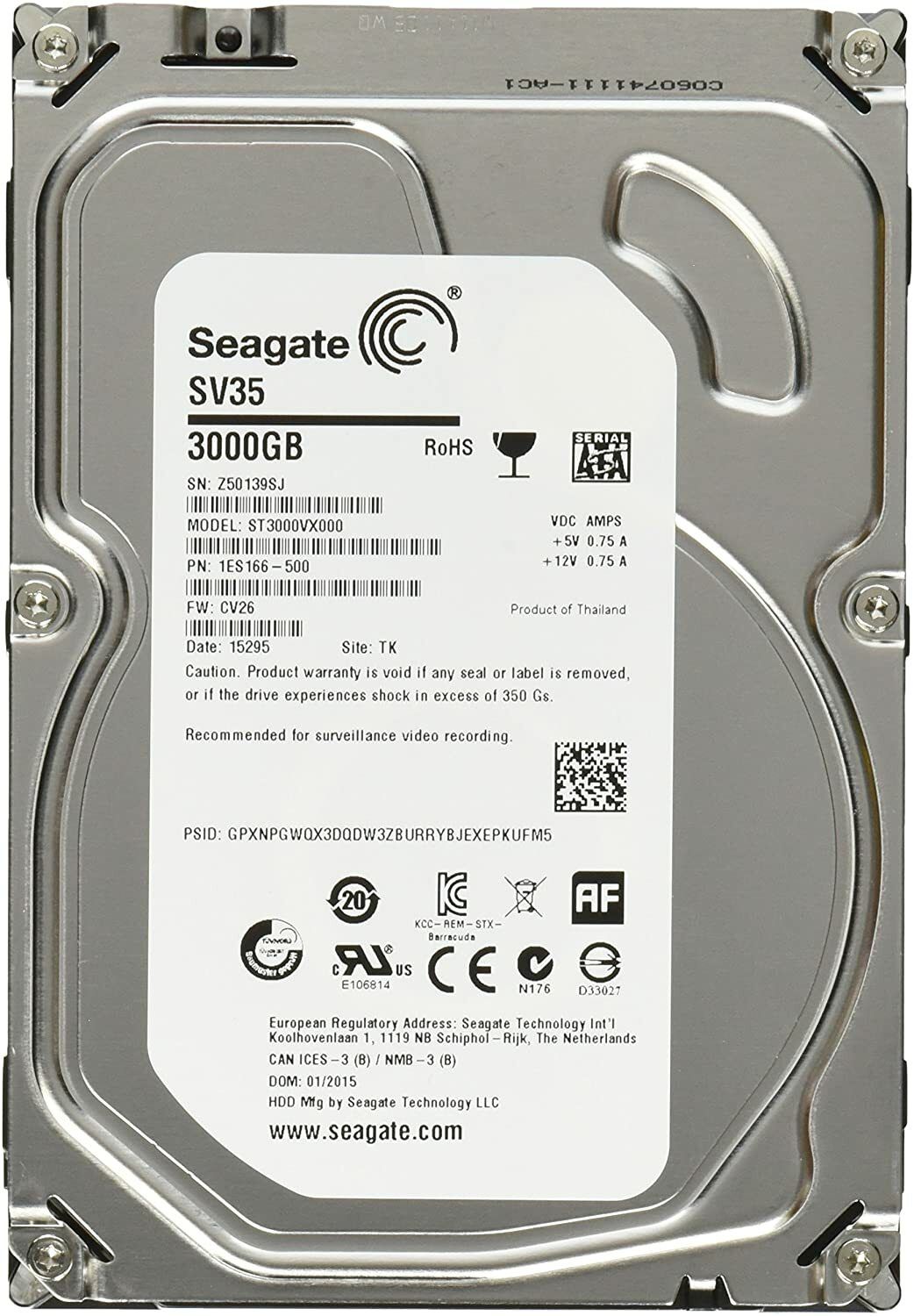 3年保証 Hard Drive Seagate SV 35 3 TB 64 MB Cache 7200 U|Min SATA III 3.5 Inch