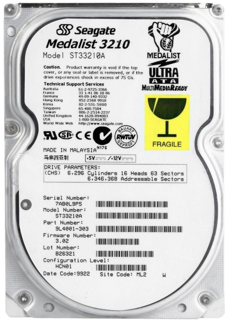 3年保証 Hard Drive Seagate Medalist 3210 3.2 GB 5400 RPM 256 KB ATA 3.5 Inch