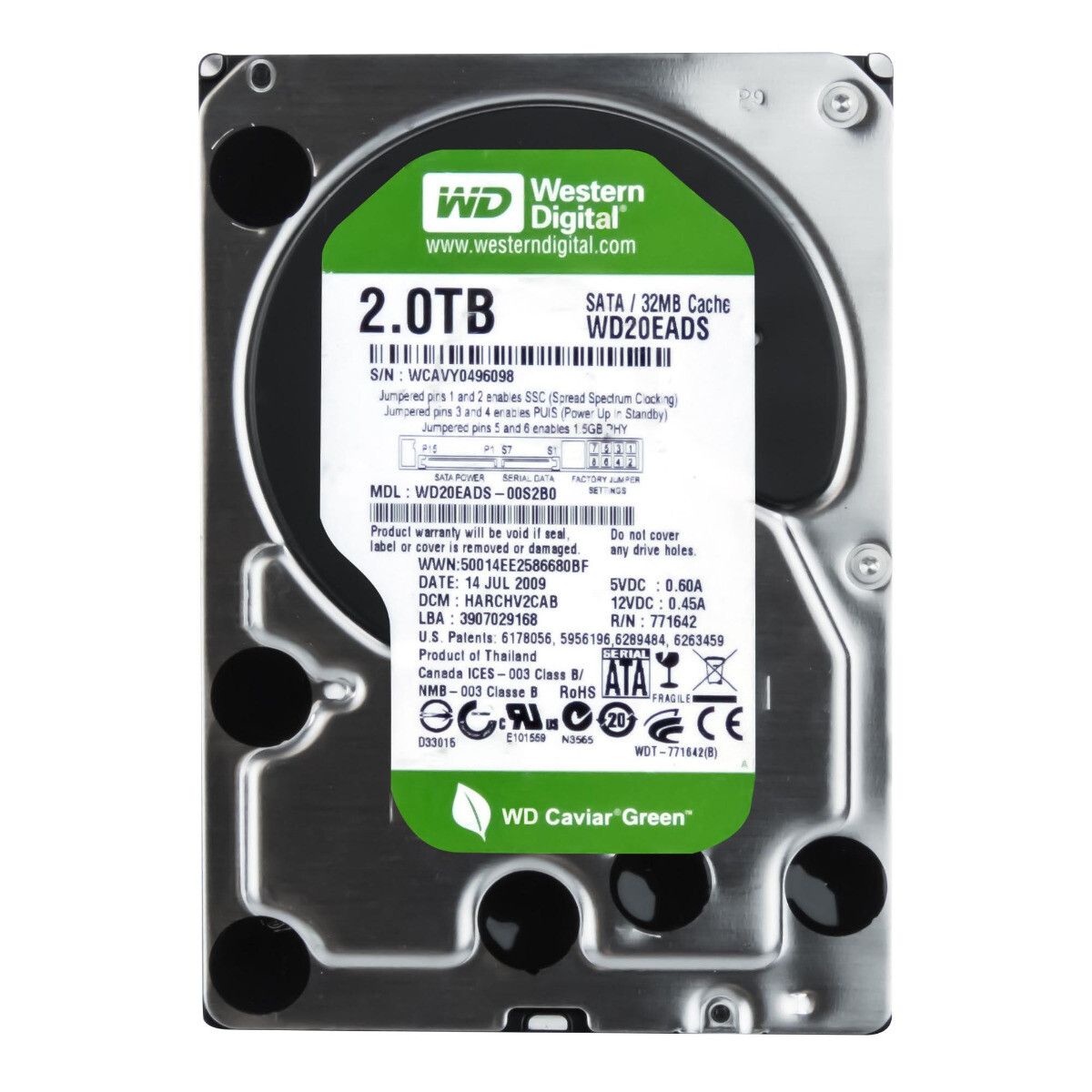 3年保証 Hard Drive WD Car Green 2 TB 5.4 K 32 MB SATA II 3.5 Inch