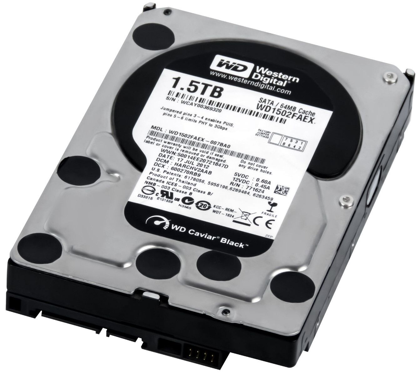 3年保証 Hard Drive WD Car Black 1.5 TB 7.2 K 64 MB SATA III 3.5