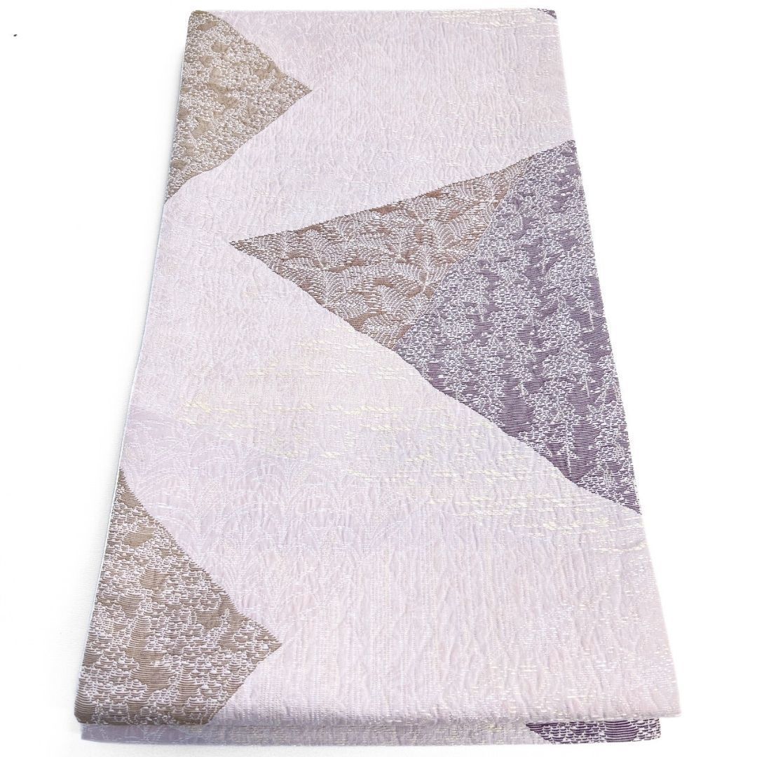 袋帯 新風織 裂取 大王松 リーフ模様 くすみ 着物 122 p ms