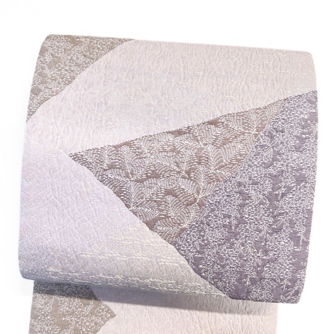 袋帯 新風織 裂取 大王松 リーフ模様 くすみ 着物 122 p ms