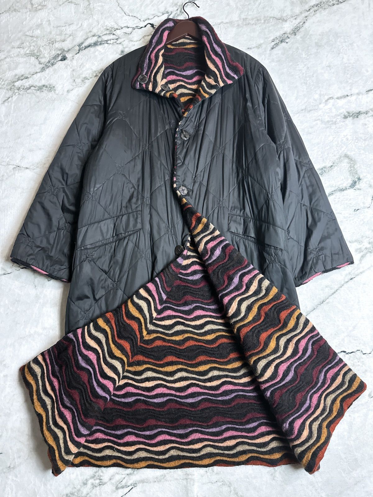 MISSONI ミッソーニ リバーシブルキルティングモヘヤニットコート  オレンジ パープル 48 MISSONI ミッソーニ リバーシブルキルティングモヘヤニットコート