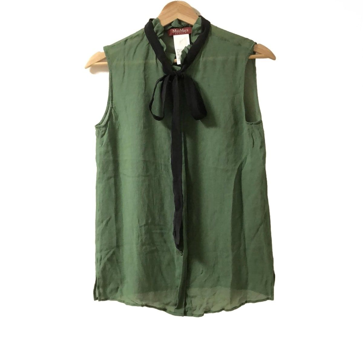 Max Mara STUDIO マックスマーラスタジオ ノースリーブシャツブラウス サイズ40 M レディース - グリーン×黒 シースルー