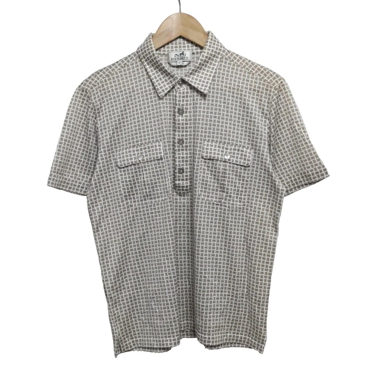 HERMES エルメス 半袖シャツ サイズM メンズ - 白×グレー