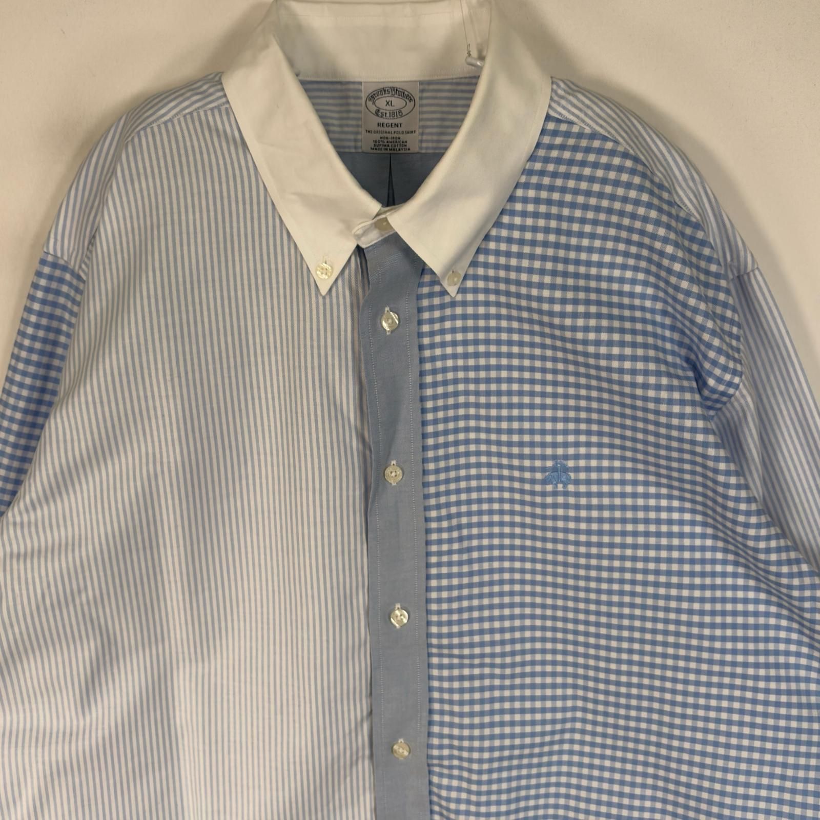 古着 ブルックスブラザーズ Brooks Brothers 長袖シャツ クレイジーパターン ロゴ 刺繍 REGENT XL  ブルー系 メンズ 古着 ブルックスブラザーズ 最新 Brooks Brothers 長袖シャツ