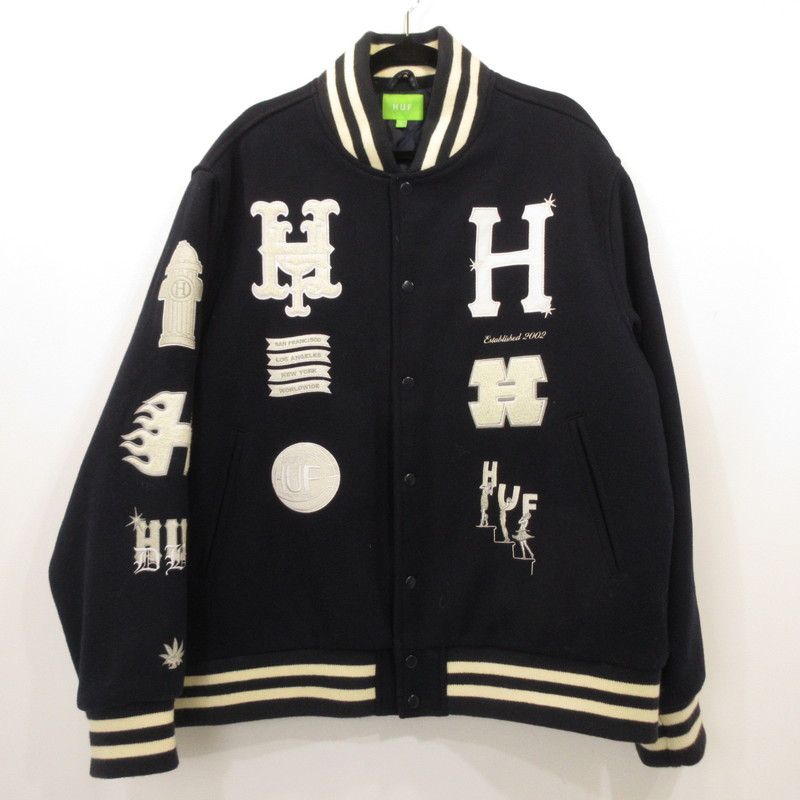 HUF | ハフ スタジャン 20 YEAR CLASSIC H VARSITY JACKET JK 00368 20種年記念モデル ネイビー サイズ XL 95