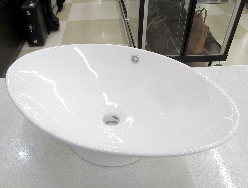 洗面ボウル B-257 オーバル型 ホワイト 置型 卓上型 手洗いボウル 陶器