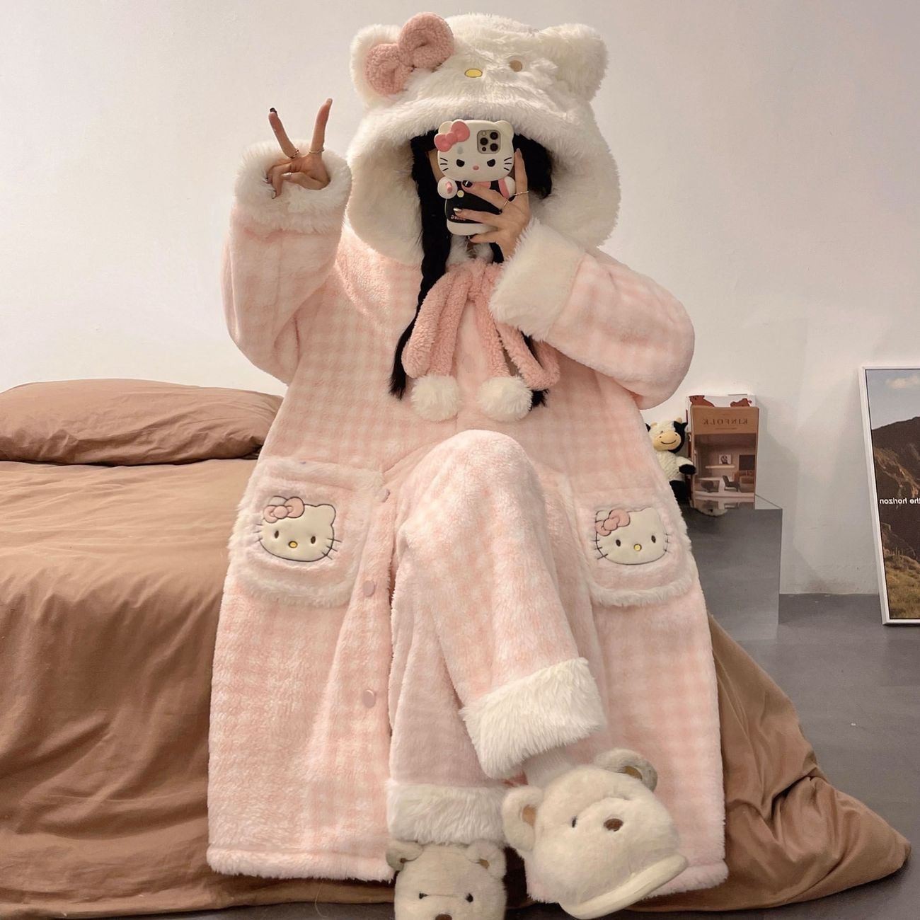  ハローキティ 冬 あったか 長袖パジャマ 厚手 レディース ルームウェア ルームウェア ルームウェア パジャマ