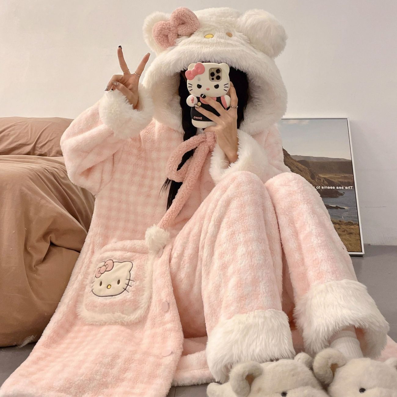ハローキティ 冬 あったか 長袖パジャマ 厚手 レディース ルームウェア