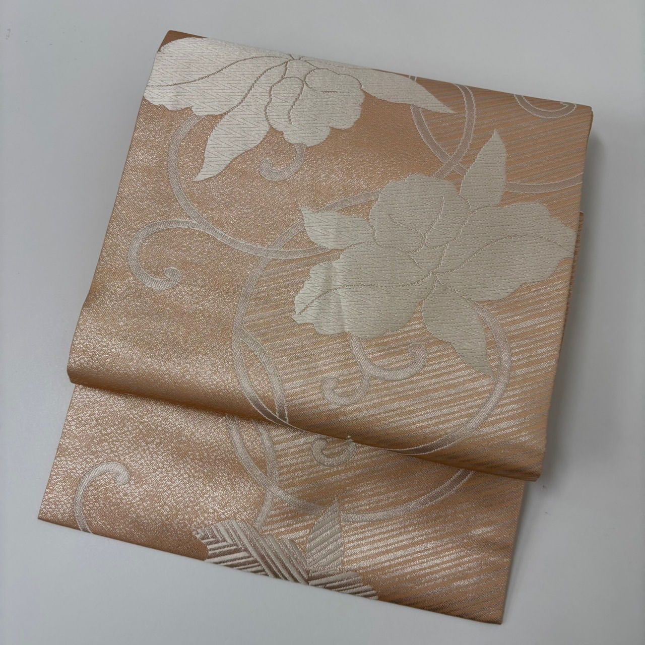 織りの九寸名古屋帯（唐花文）長373 正絹美品 楽天市場】【新春！1000円OFF】名古屋帯 正絹 ベージュ 九寸 帯 唐花