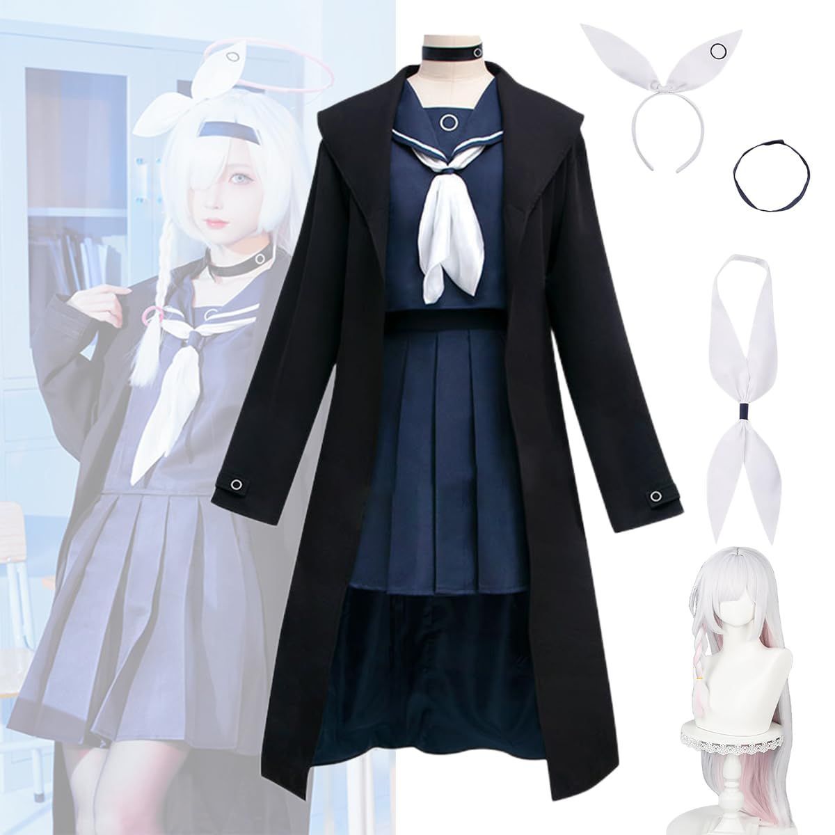 プラナ コスプレ 衣装 ブルアカ セーラー服 長袖 同人服 ウイッグ付き ブルーアーカイブ Blue Archive周辺コスプレ フルセットコ