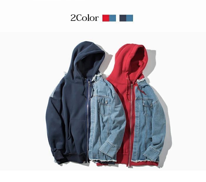 パーカー メンズ フード付き デニムパーカ デニム トレーナー バイカラー スウェット カジュアルジャケッ