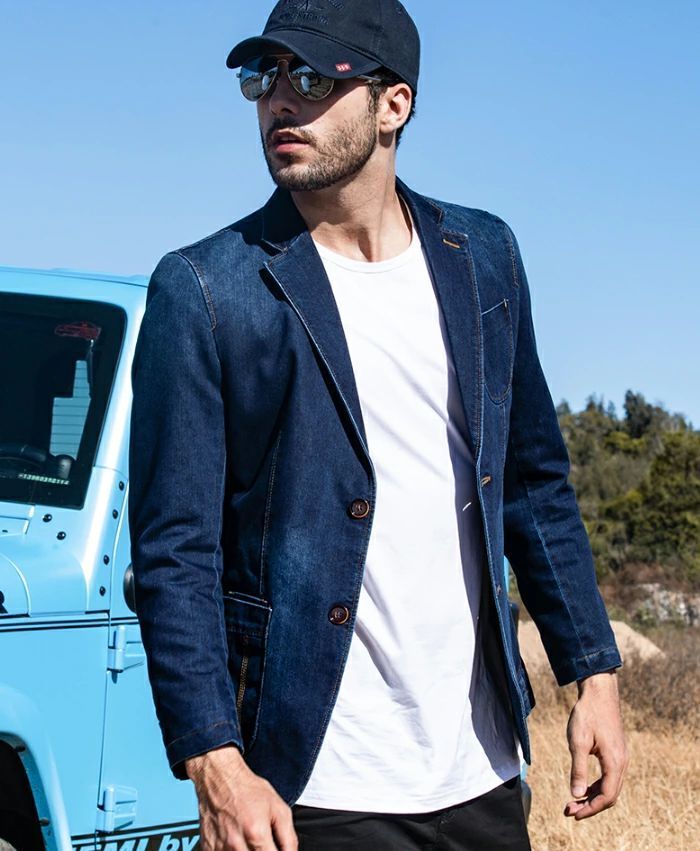 テーラードジャケット メンズ デニムテーラードジャケット デニムスーツ デニムジャケット デニム生地 ストレッチ メン