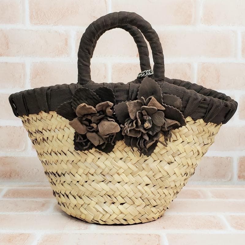 美品 CONNIE コニー ☆ カゴバッグ 伊製 レザー花モチーフ イタリア製