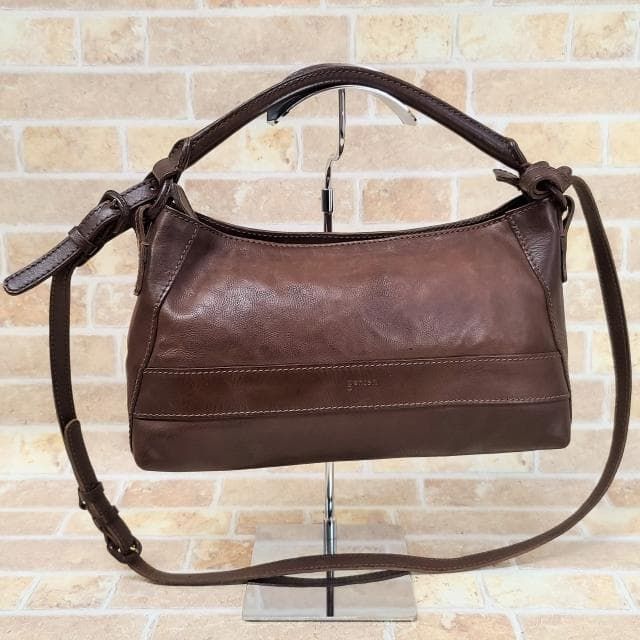 ゲンテン genten ☆ 2WAY レザー ショルダーバッグ 自立OK ダーク