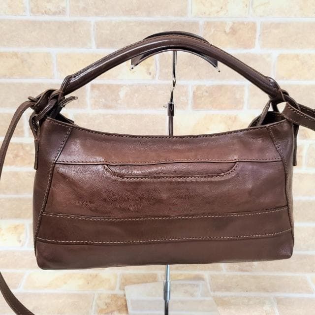 ゲンテン genten ☆ 2WAY レザー ショルダーバッグ 自立OK ダーク