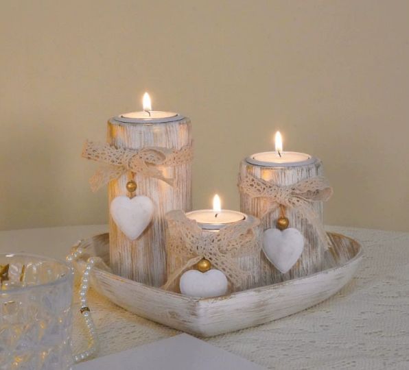 木製キャンドルスタンド ハート型木製トレイ バレンタインギフト インテリアデコレーションセット