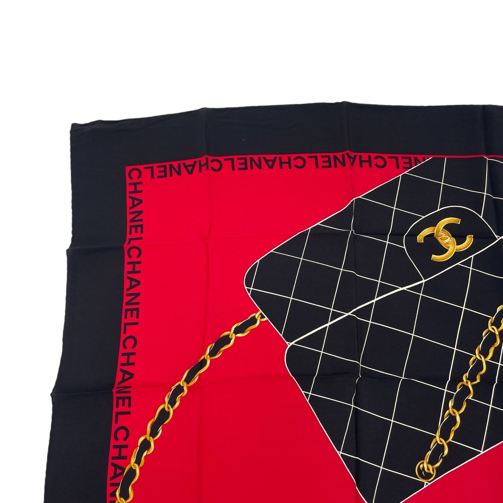 新品同様 CHANEL シャネル スカーフ 大判 シルク マトラッセ柄 ココ