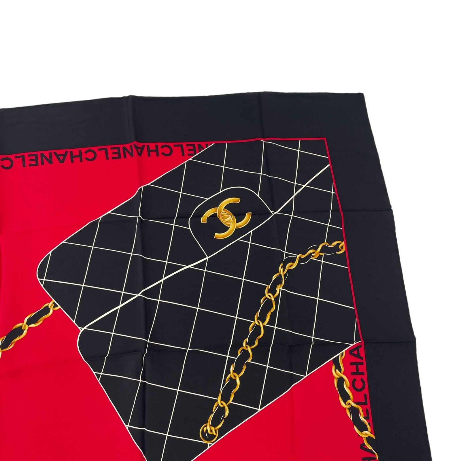 新品同様 CHANEL シャネル スカーフ 大判 シルク マトラッセ柄 ココ