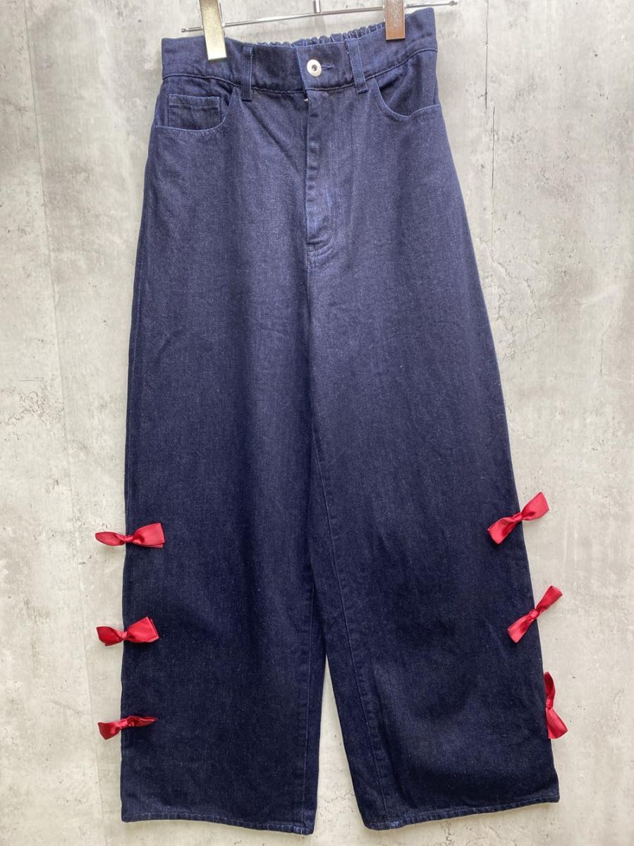 MAJESTIC N マジェスティックレゴン サンリオ ハローキティサイドリボンデニム パンツ sizeS/ネイビー ■■レディース