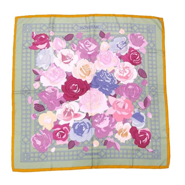 極美品✨HERMESエルメス　バラ園　ROSERAIE カレ90 HERMES（エルメス） スカーフ カレ90 ROSERAIE バラ園 シルク