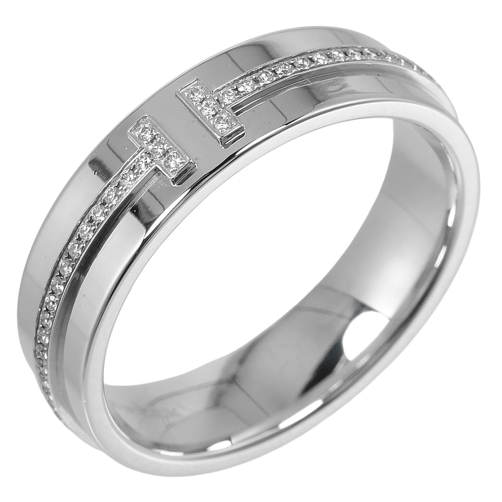 TIFFANY-Co. ティファニー Tワイド K 18ホワイトゴールド×ダイヤモンド 17.5号 メンズ 8 g リング 指輪