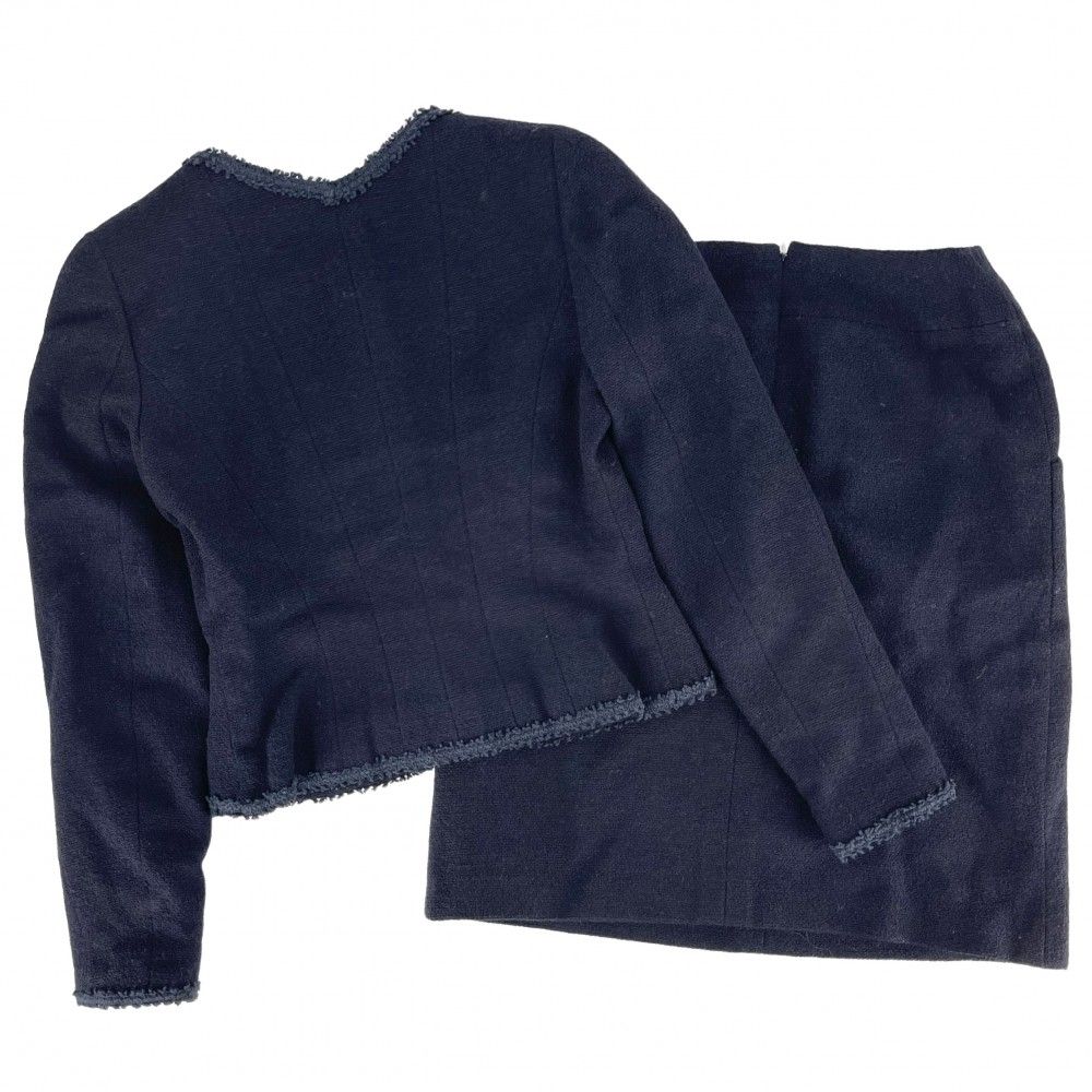シャネル セットアップ レディース ノー ジャケット スカート ヴィンテージ アパレル 服 CHANEL 38 ネイビー 紺 ウール ナイロン 秋 冬 1997年 品