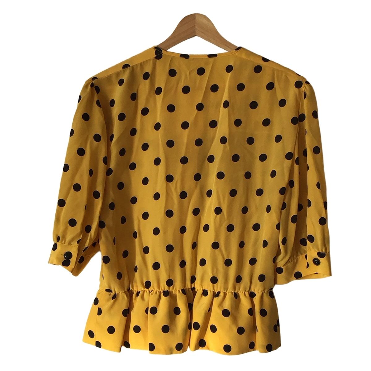 CELINE セリーヌ 七分袖シャツブラウス サイズ44 L レディース - イエロー×黒 シルク ドット柄 フリル