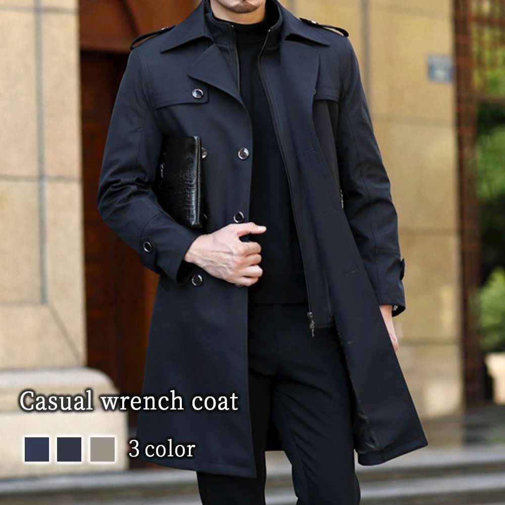 タイム 在庫処分 トレンチコート メンズ カジュアルトレンチコート ステンカラーコート 大きいサイズ ロングコート ビジ