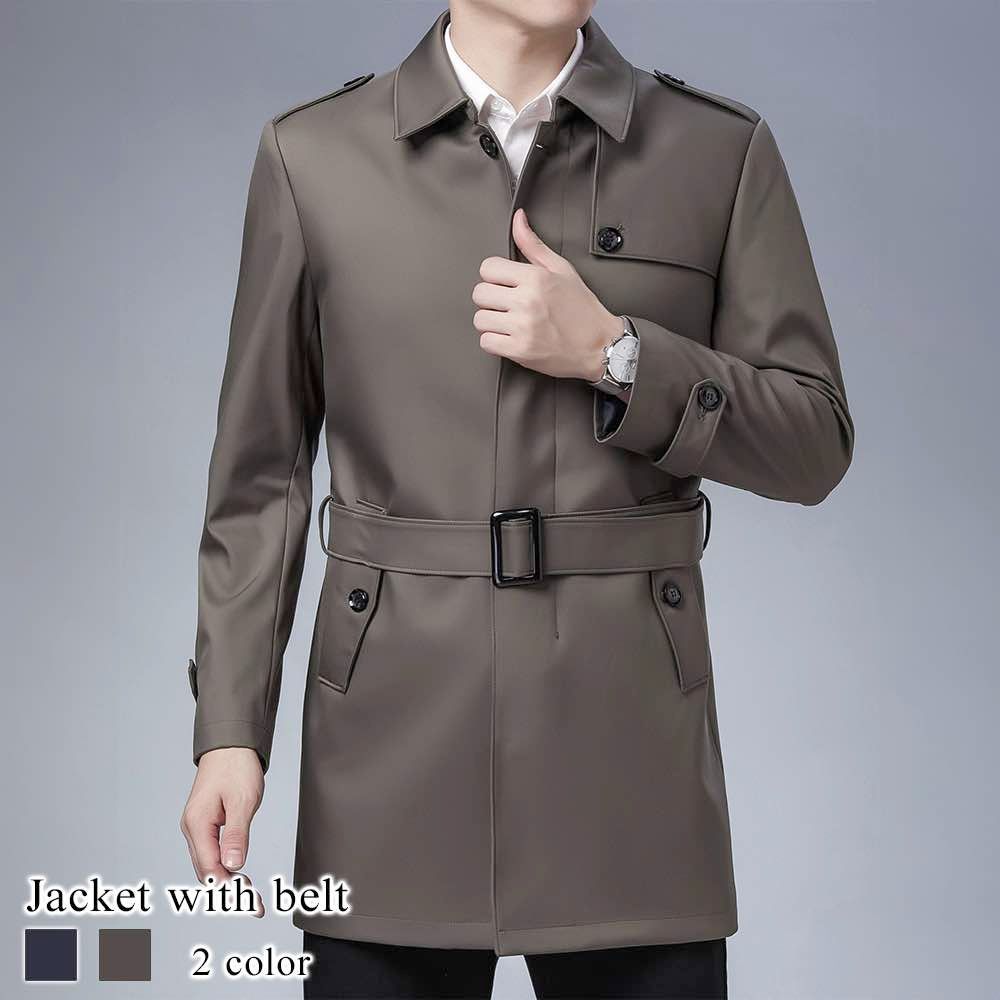 ステン コート メンズ ベルト付きジャケット ブランド ウール 丈 トレンチコート 秋 ロングコート 40代 ミドル アウター ビジネス 厚