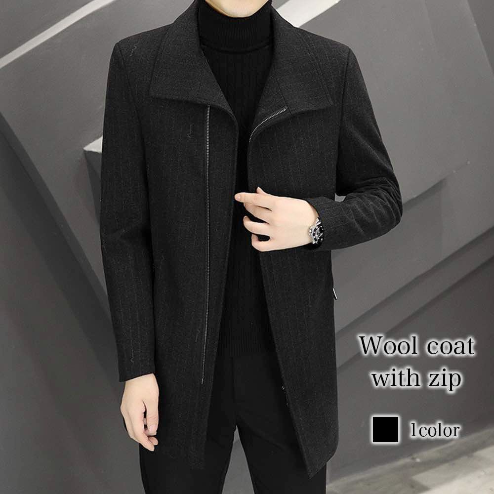 チェスターコート メンズ ジップ付きウールコート アウター 暖かい 秋 ブランド ウール トレンチコート 40代 ピーコート ハーフコート 軽い
