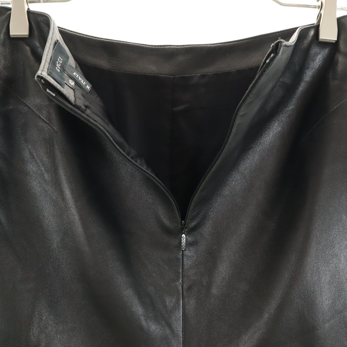 GUCCI グッチ イタリア製 ミディ丈 羊革 レザー スカート 42 ブラック  