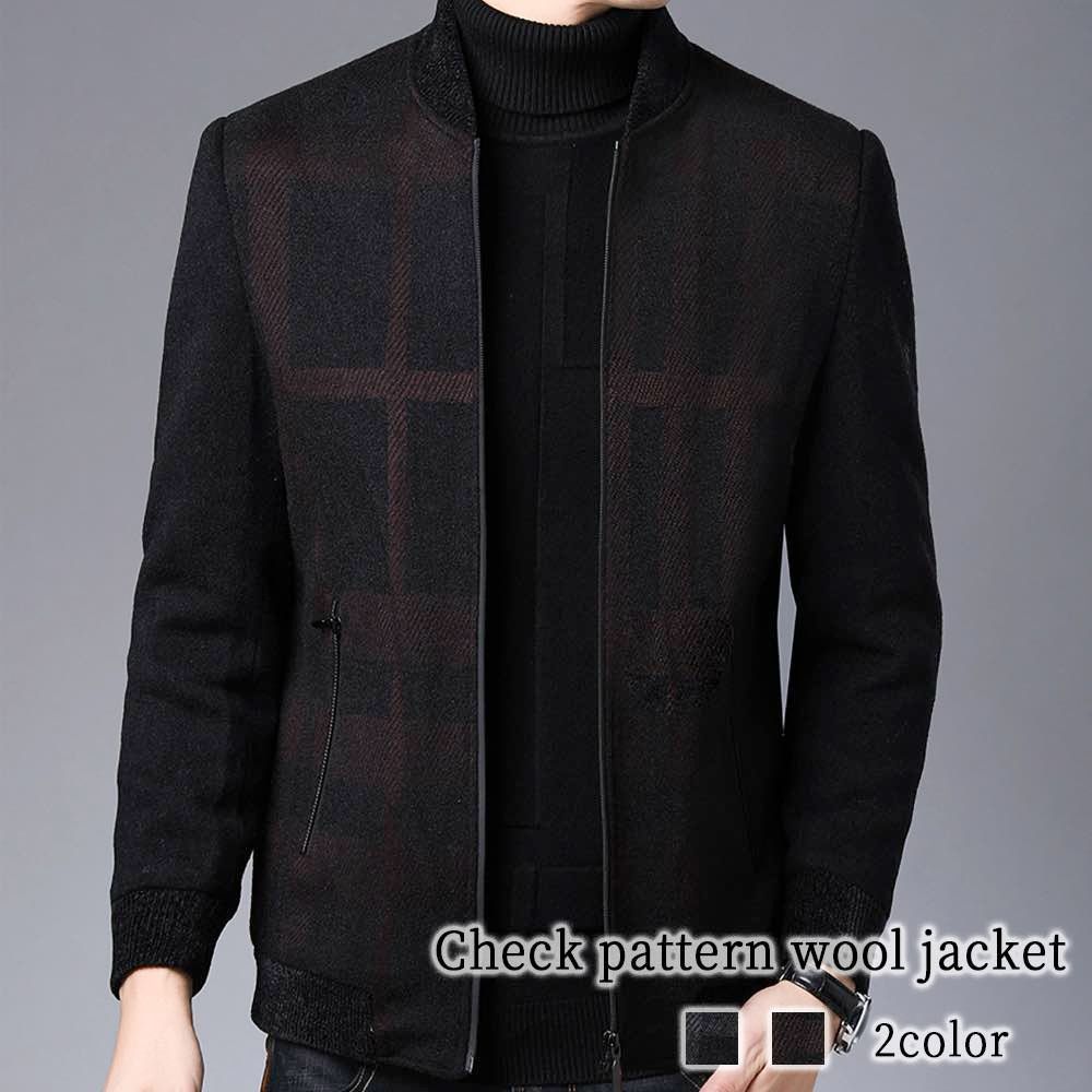 ノー ジャケット メンズ チェック柄ウールジャケット コート ボア ショート