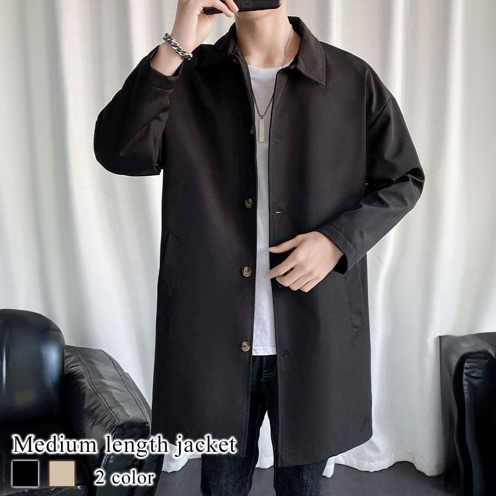 クーポン利用で20%OFF! ステンカラーコート メンズ ミディアム丈ジャケット スタンドカラーコート 丈 ショート丈 ファスナ