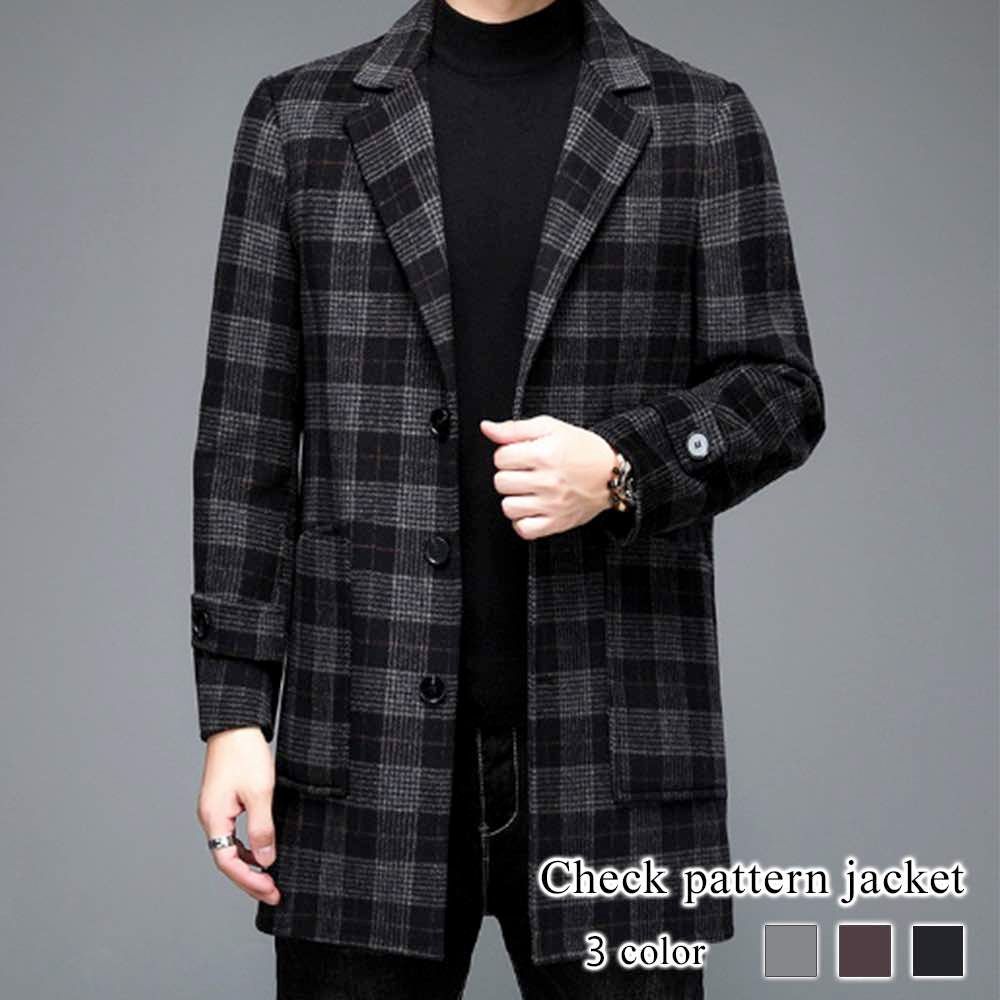 クーポン利用で20 OFF! チェスターコート メンズ チェック柄ジャケット ハーフコート コート 大きいサイズ 黒 グレンチェック 青