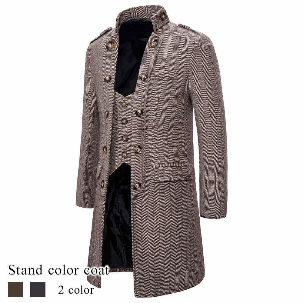 チェスターコート メンズ スタンド コート ブランド 大きいサイズ ショート ピーコート ハーフコート ウール グレンチェック 冬 ステ