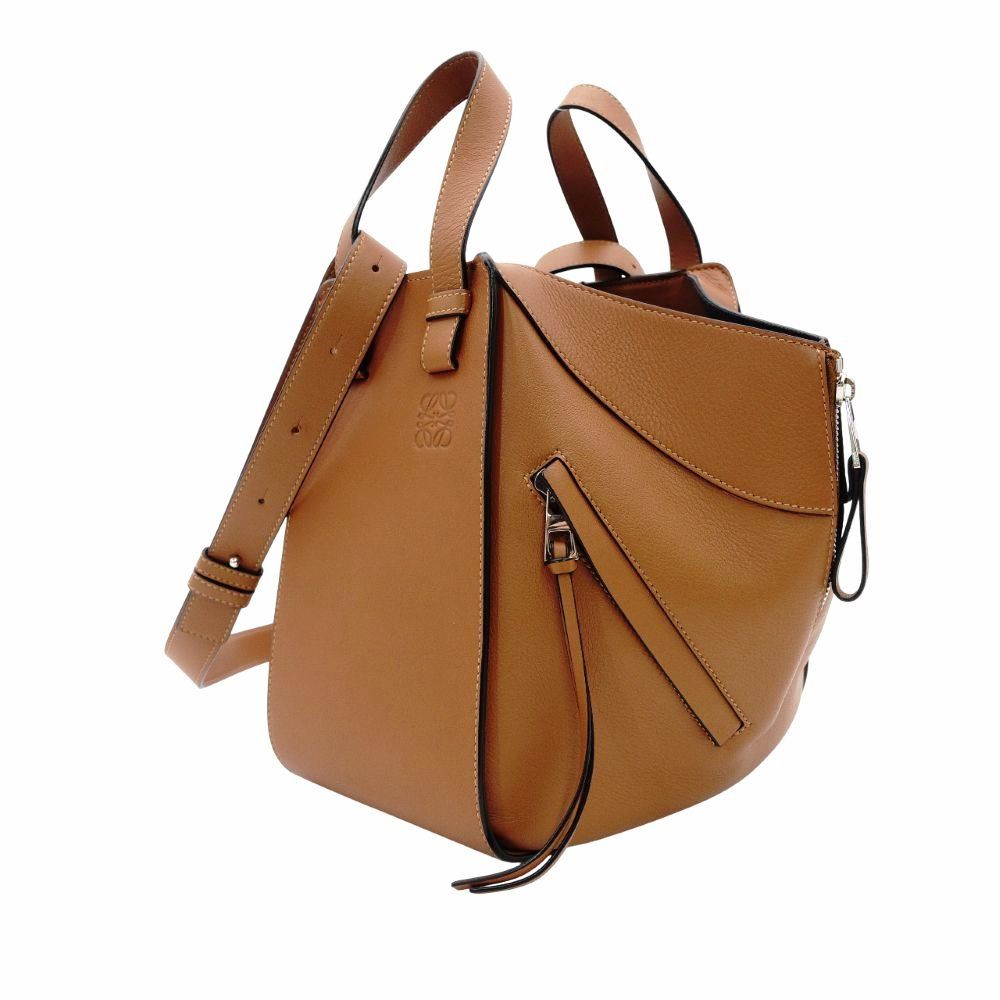 ロエベ LOEWE ハンモック スモール ブラウン レザー 2 way ショルダー ハンドバッグ 茶色 7-12-015