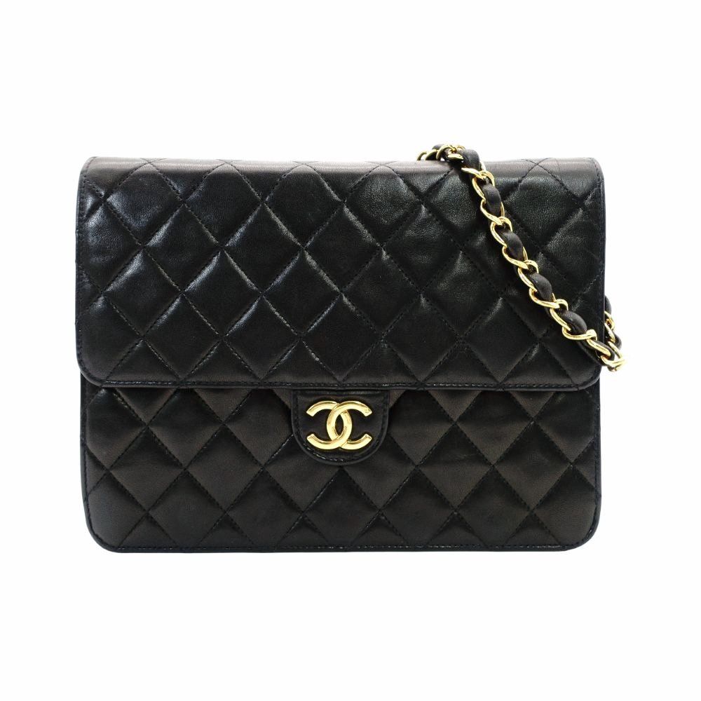 シャネル CHANEL マトラッセ チェーン ショルダーバッグ シングル ブラック ラムスキン 黒 レザー ヴィンテージ ゴールド金具 7-12-077