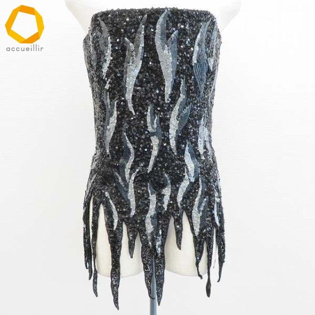 JEAN-LOUIS SCHERRER ジャンルイ シェレル イタリア製 シルク ビスチェ トップス チューブトップ スパンコール レディース a983709