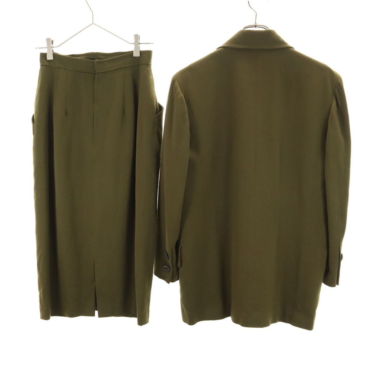 Life ジバンシィライフ 90 s ウール100％ スカートスーツ 上下 セットアップ 11号 オリーブ レディース 古着