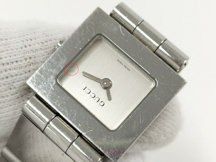GUCCI ショップ レディース 腕時計 スクエア SS クオーツ シルバー文字
