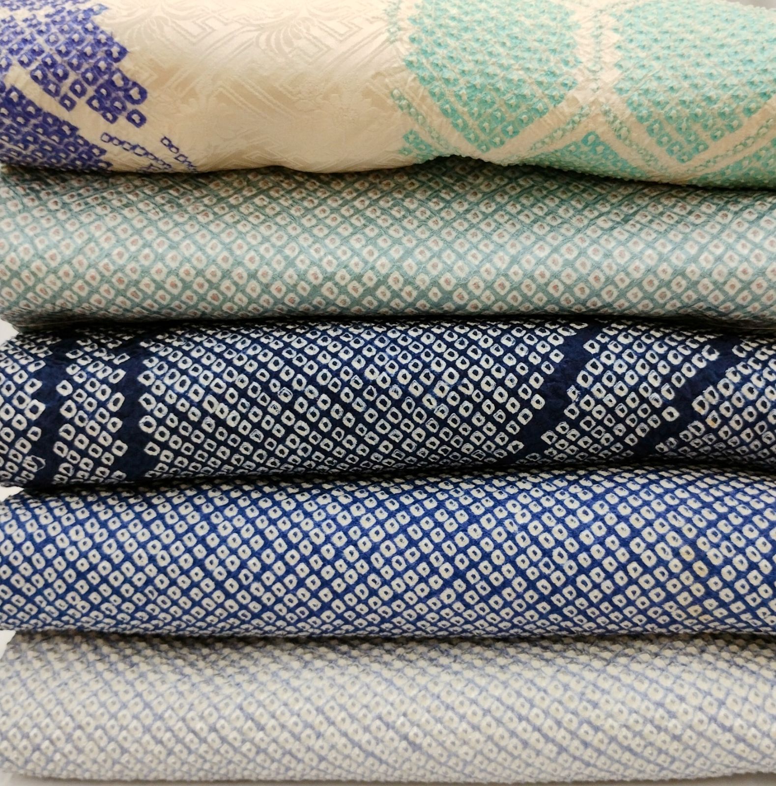 SBR 0283 青系の絞り着物 な5点セット まとめ売り 昭和レトロ リメイク