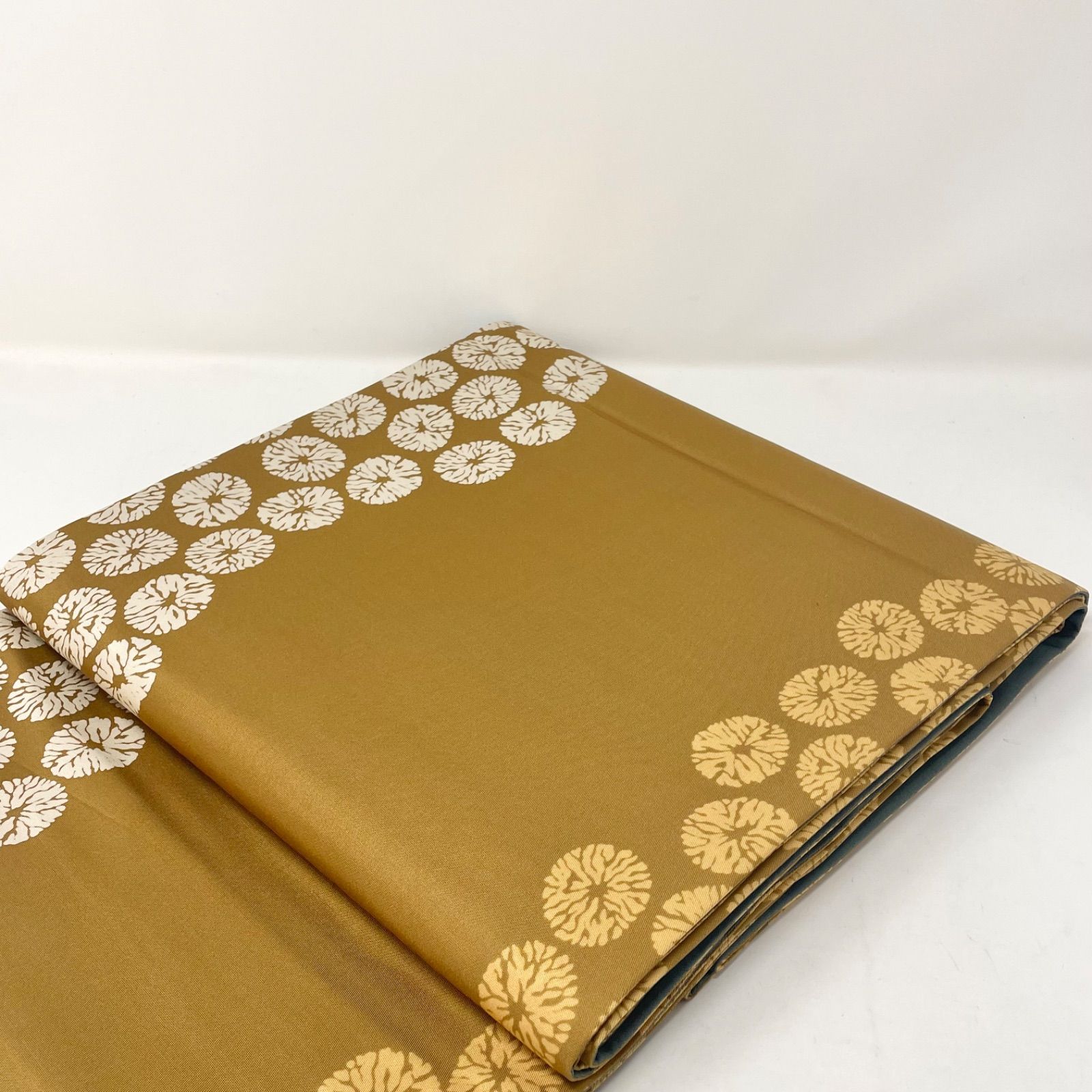 袋帯/リバーシブル ］正絹 ブルーグレー 黄土色 光琳菊 小槌 松 千鳥