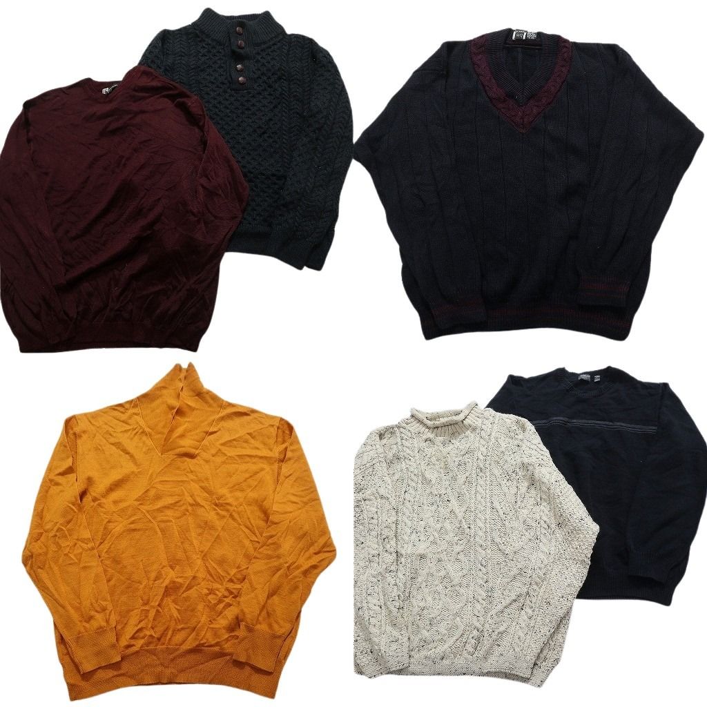 古着卸 まとめ売り セーター MIX 6枚セット (メンズ M /L /XL ) ケーブル編み ニット ショールカラー ライン系  古着 NC9665