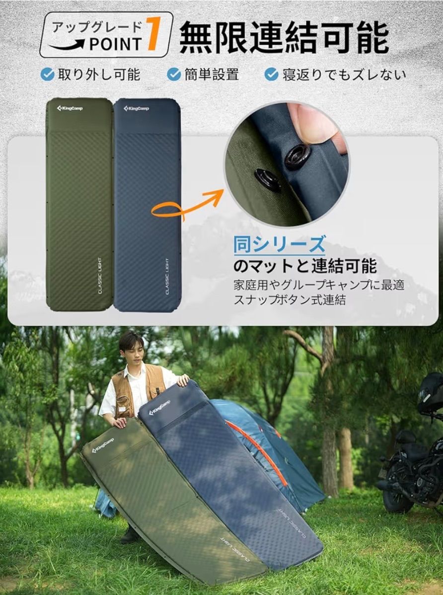 KingCamp エアーマット 自動膨張 インフレーターマット 枕一体式 耐水