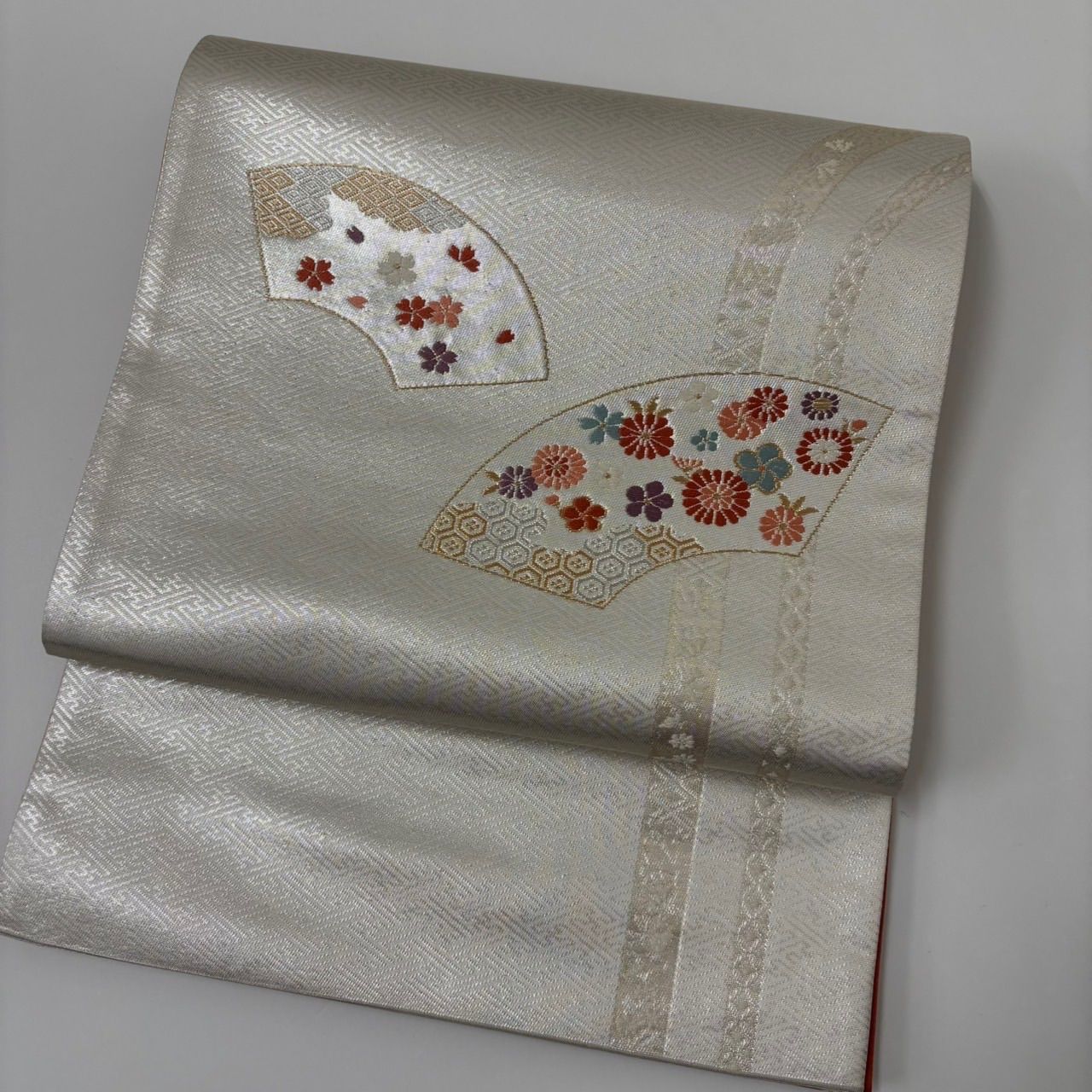 京袋帯 金彩 扇子に美しい花 唐織 正絹 MA-2315 - メルカリ