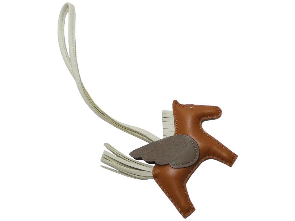 Ａ エルメス HERMES バッグチャーム ペガサス ロデオPM ゴールド エトゥープ クレ Ｗ刻印